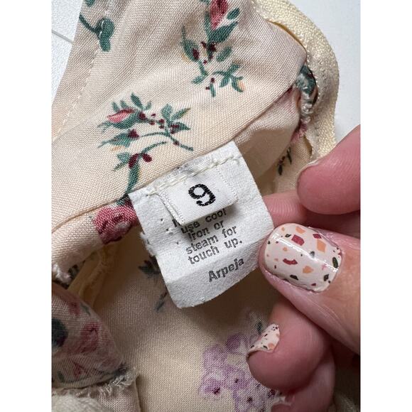 Vintage Scallop Waist Cream Light Floral Midi Skirt- Needs Repair Zipper - XXS - Picture 2 of 8